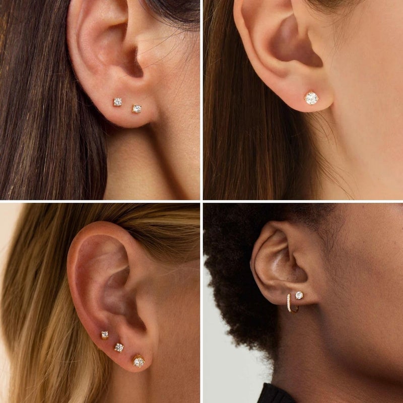 Kainier Women 's 5 Pairs 14K Gold Plated CZ Stud Earrings Simulated Diamond Round Cubic Zirconia Hypoallergenic Ear Stud Set(5 Pairs) - Image 2
